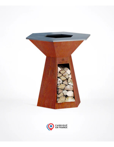 Brasero hexagonal Ø 105 cm sur pied - Acier Corten - Festin - Hexagone