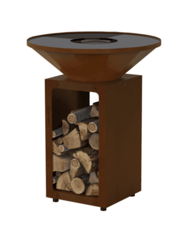 Brasero rond Ø 68 cm sur meuble - Acier Corten - B.B.O 58 Cognac - Oyat
