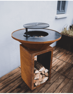 Brasero rond Ø 78 cm sur meuble - Acier Corten - B.B.O 78 Cognac - Oyat 2