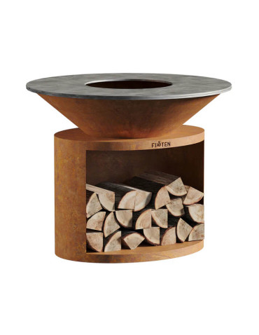 Brasero rond Ø 120 cm sur meuble - Acier Corten - Ellipse - Firten