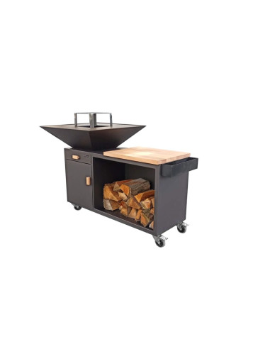 Brasero carré 85 cm sur desserte - Noir - Pro - Atmeco