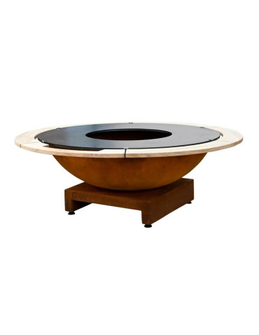 Brasero rond Ø 116 cm sur socle - Acier Corten - Piatto Basso+ - Large - Quoco 2