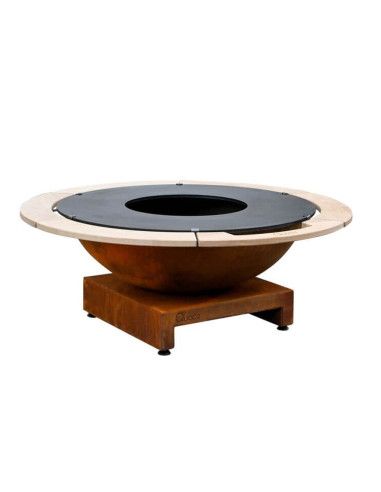 Brasero rond Ø 106 cm sur socle - Acier Corten - Piatto Basso+ - Moyen - Quoco