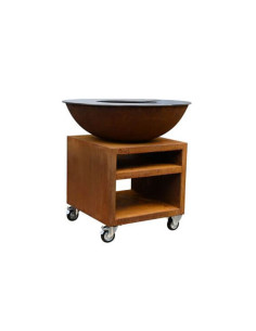 Brasero rond Ø 94 cm sur meuble - Acier Corten - Piatto - Large Pro - Quoco