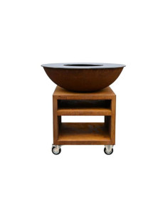 Brasero rond Ø 94 cm sur meuble - Acier Corten - Piatto - Large Pro - Quoco 2