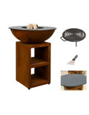 Pack brasero rond Ø84 cm sur meuble - Acier Corten - Piatto - Moyen - Quoco