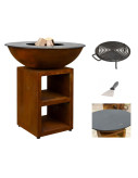 Pack brasero rond Ø 94 cm sur meuble - Acier Corten - Piatto - Large - Quoco