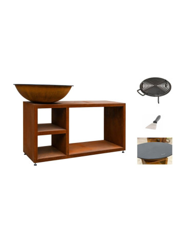 Pack brasero rond Ø 84 cm sur table - Acier Corten - Tavolo - Moyen - Quoco