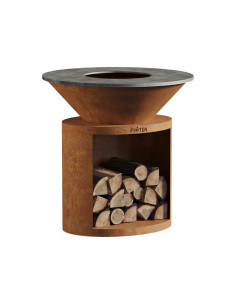 Brasero rond Ø 100 cm sur meuble - Acier Corten - Ellipse - Firten