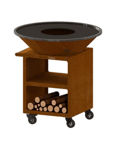 Brasero rond Ø 98 cm sur desserte 60 x 60 cm - Acier Corten Cognac - B.B.O Pro - Oyat 2