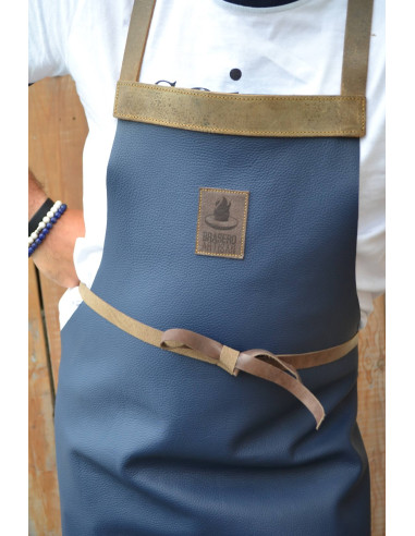 Tablier Chef Denim Gris Cleanpower - Lanière Cuir, Poches Renforcées - Unisexe Small (79x59cm)